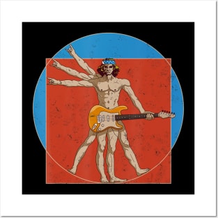 Vitruvian Man Guitar Player Da Vinci Guitarist Usa Rocker Posters and Art